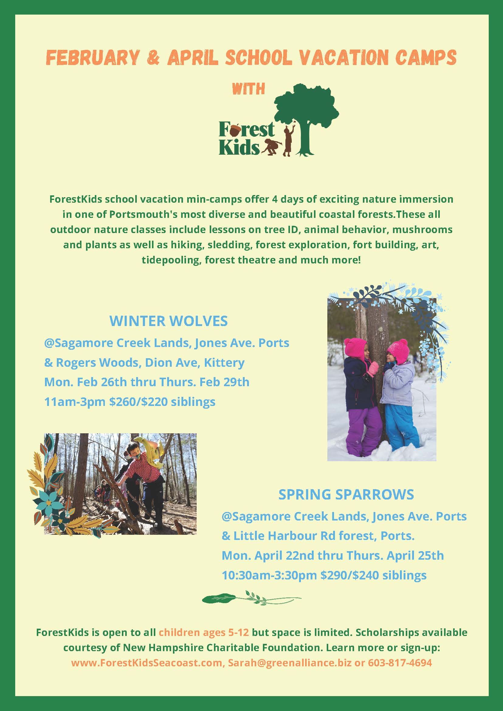 Forest Kids Feb April vacation camps 2024