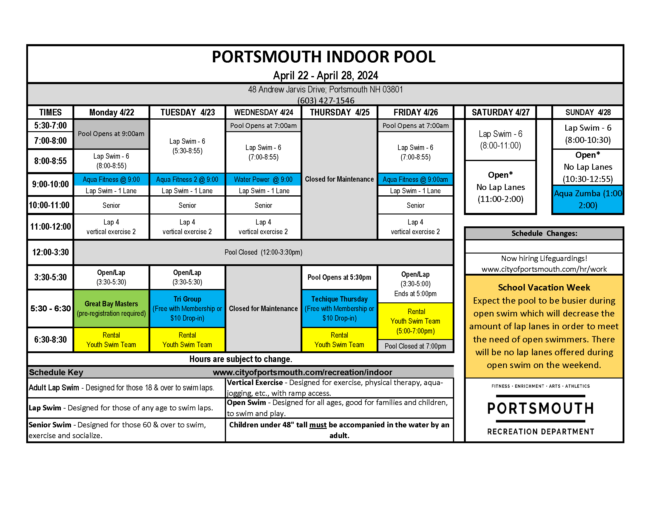 pool schedule pic