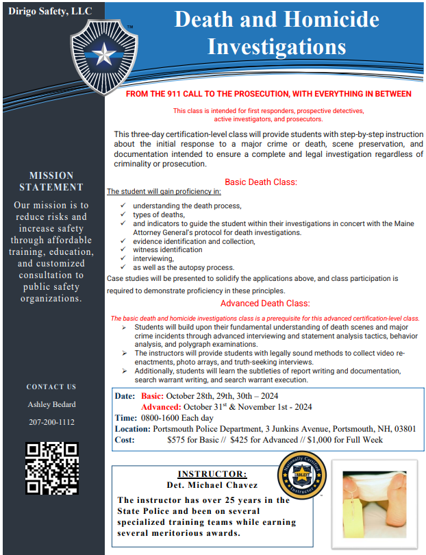 Death and Homicide Investigations Training Flyer