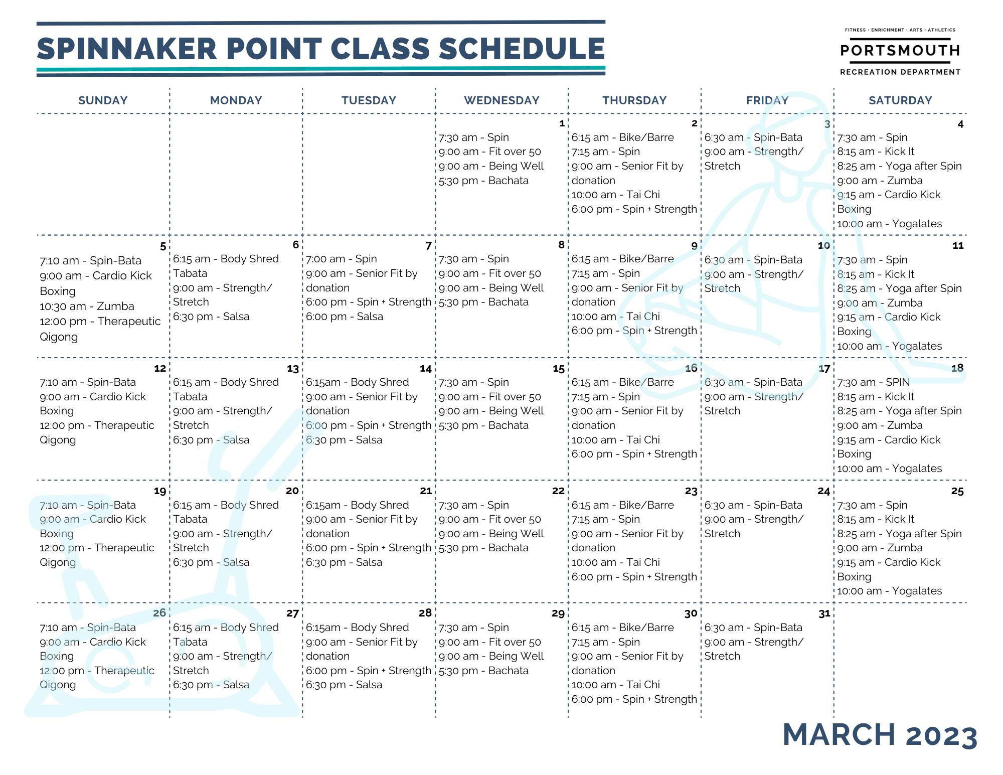 March Spin Class Schedule