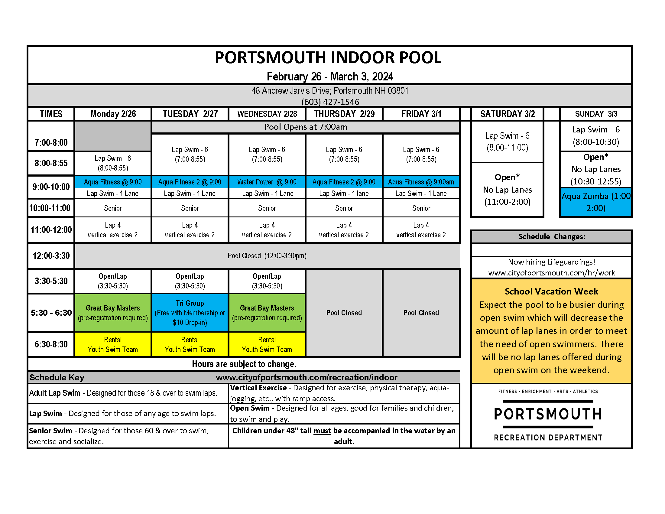 Pool schedule pic