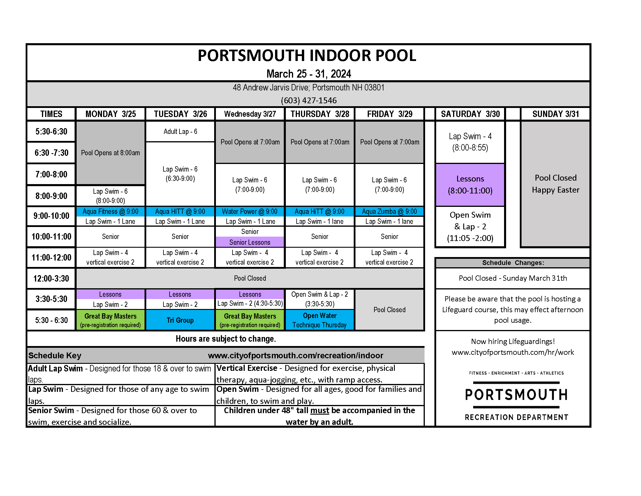 Pool schedule pic