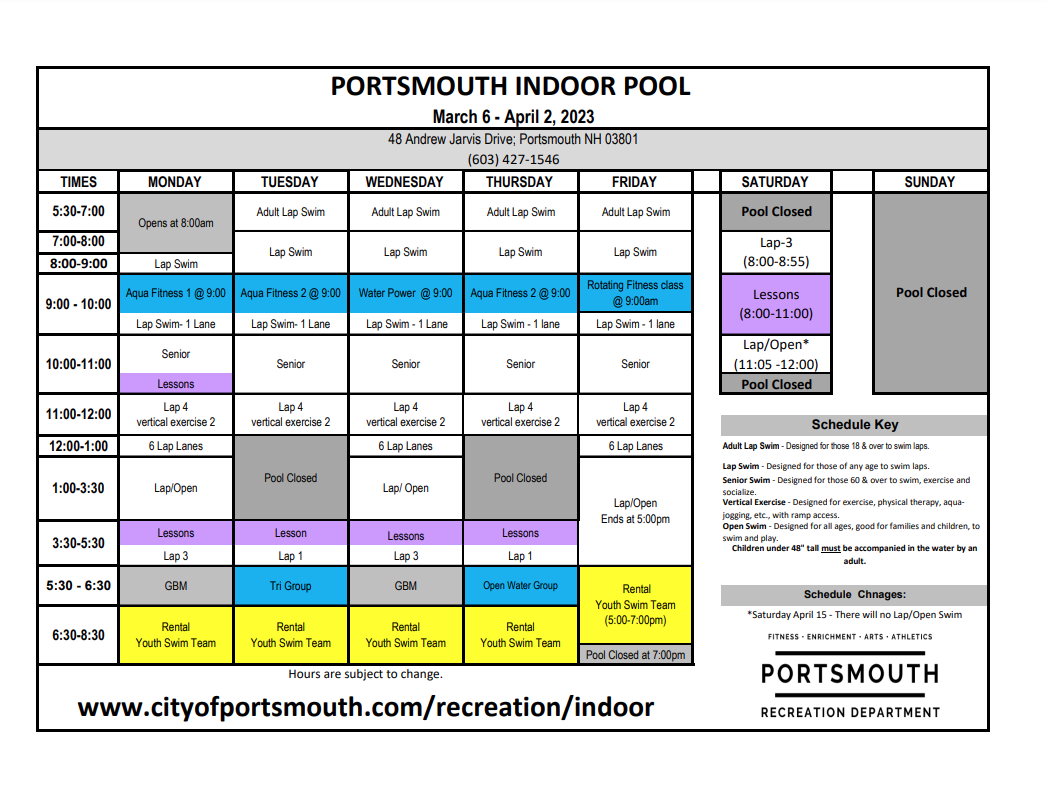 March Pool Schedule