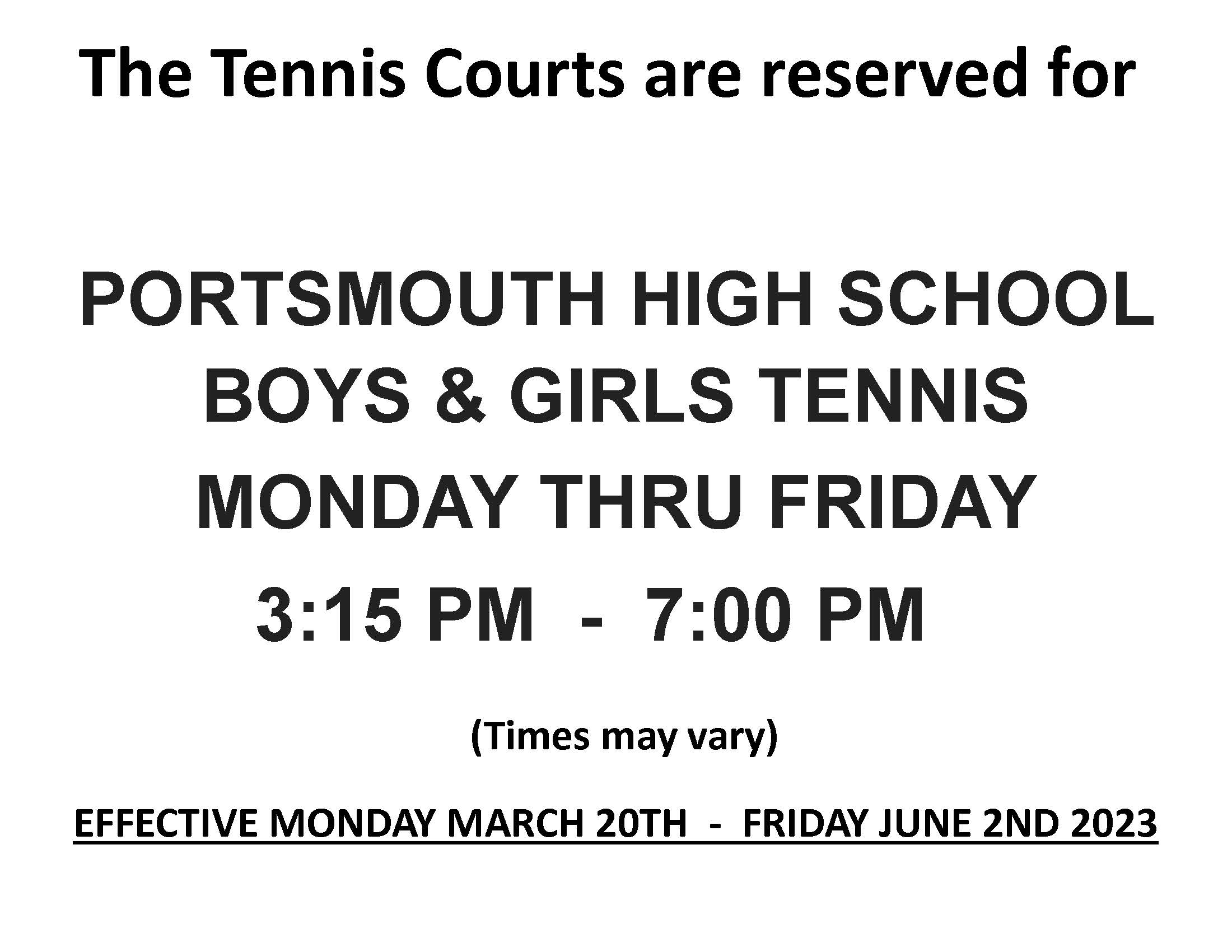 High School Tennis hours