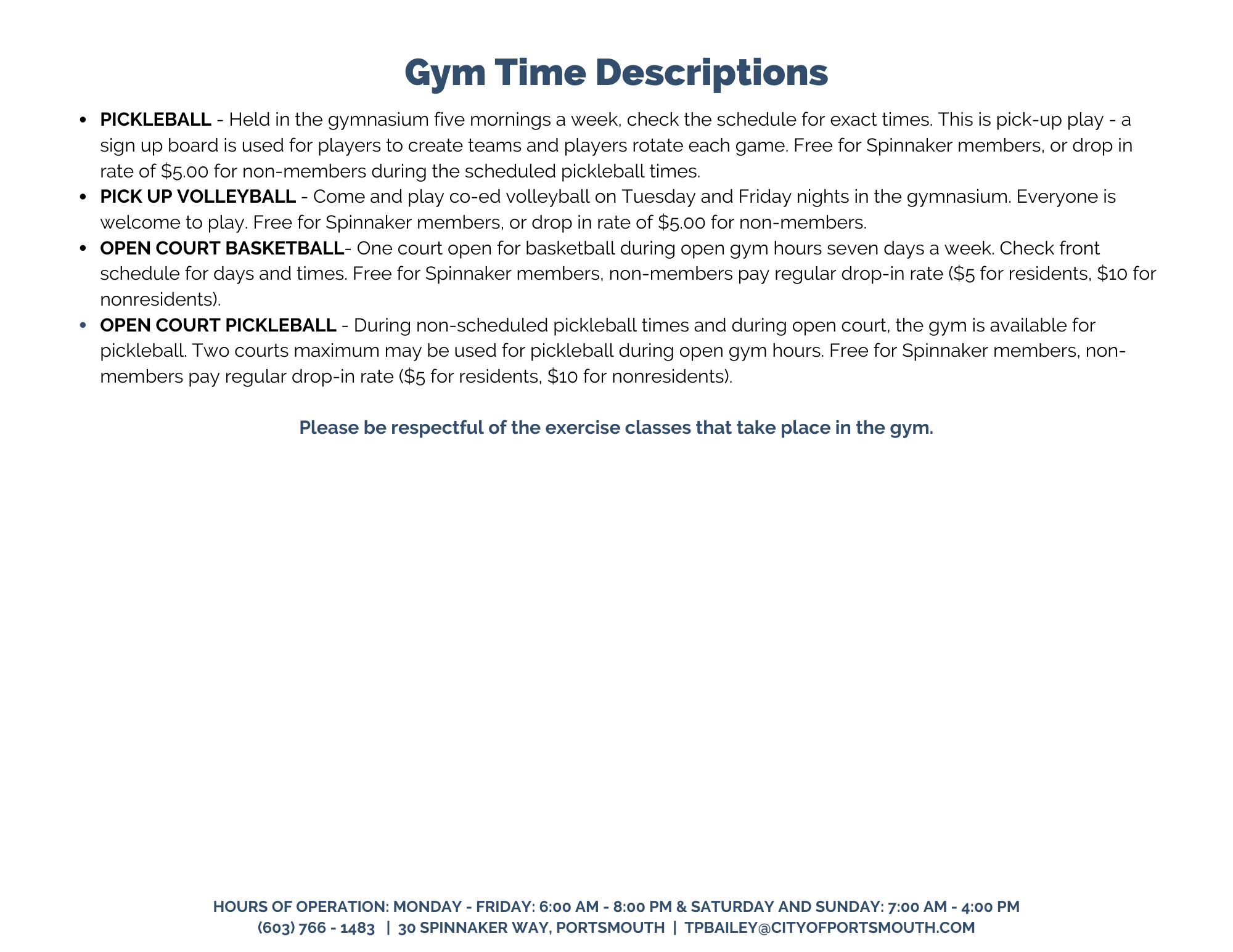 Open Gym Descriptions