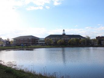 Portsmouth Middle School building from across the pond