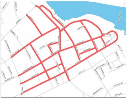 Map of the updates to the downtown trash collection schedule
