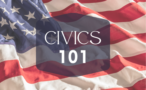 Civics 101 with American Flag background