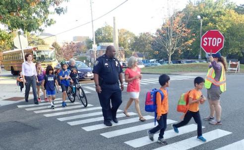 Portsmouth Police Chief at school crossing.