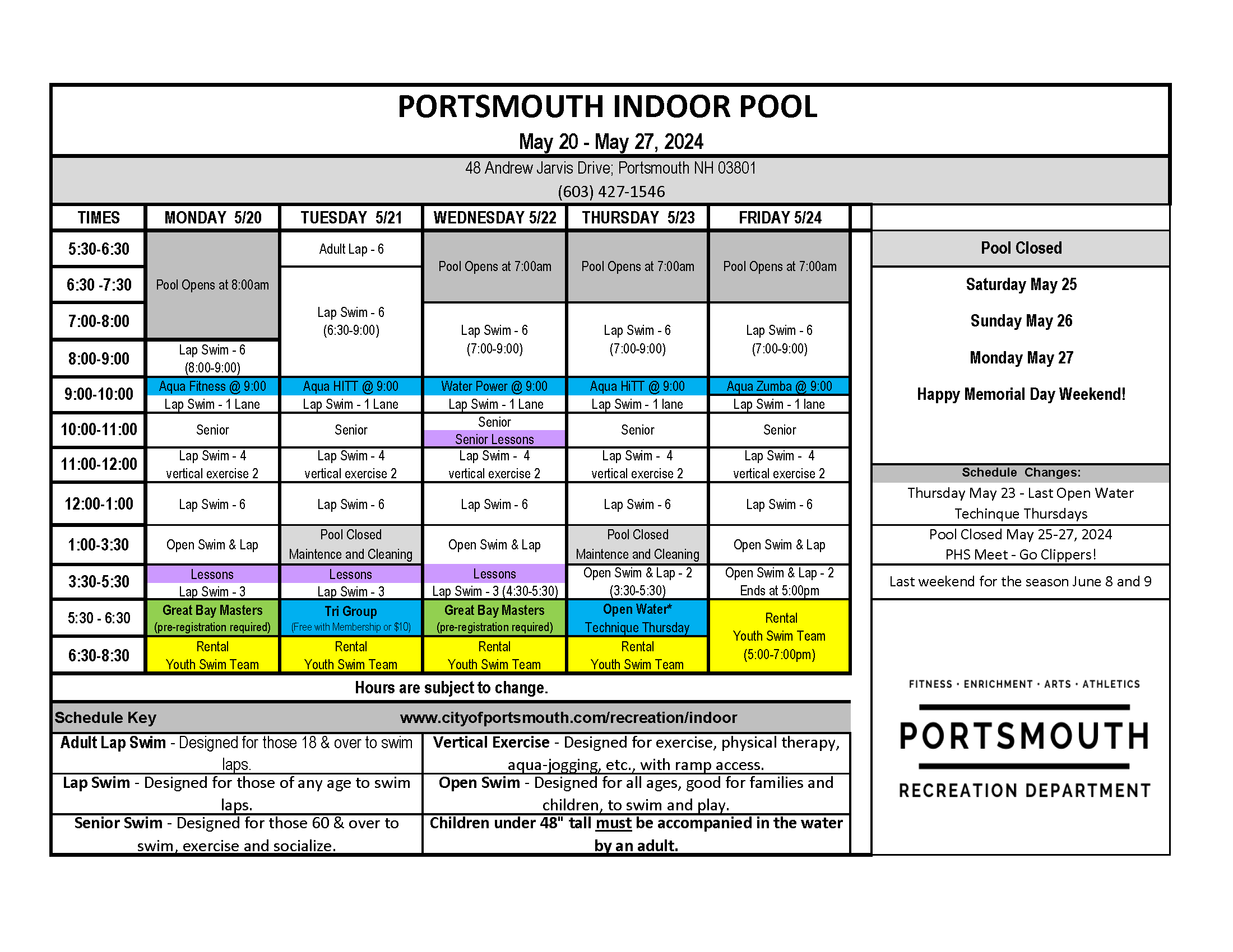pool schedule pic